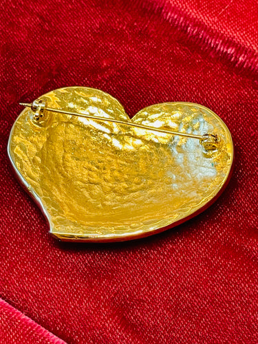 Gold Heart Brooch Lined with Rhinestones Devil's Details
